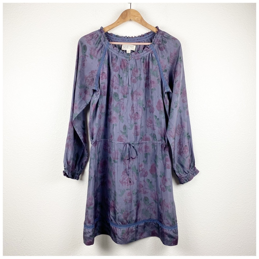 Textile Elizabeth and James Purple Floral Silk Dress Size Small
